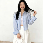 Long-Sleeve Plain Crop Shirt