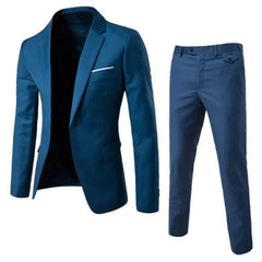 Set: Lapel Collar Contrast Trim One-Buttoned Blazer + Mid Rise Straight Leg Dress Pants