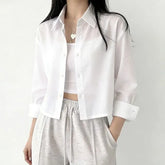 Long-Sleeve Striped Button-Up Crop Shirt