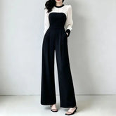 Long-Sleeve Crew Neck Two Tone Jumpsuit