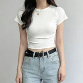 Short-Sleeve Crewneck Plain Crop T-Shirt