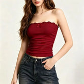 Lace-Trim Accent Plain Tube Top
