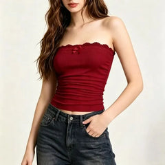 Lace-Trim Accent Plain Tube Top