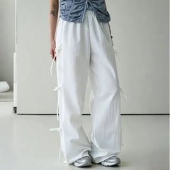 Elastic Waist Plain Tie Side Wide Leg Pants