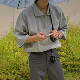 Elbow-Sleeve Half-Zip Plain T-Shirt