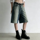 High Waist Washed Wide Leg Denim Shorts