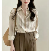 Long-Sleeve Collared Striped Shirt