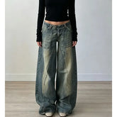 Low Waist Washed Loose-Fit Wide-Leg Jeans