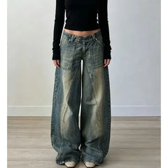 Low Waist Washed Loose-Fit Wide-Leg Jeans