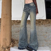 Mid Rise Frayed Flared Jeans