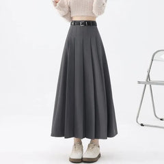 High Rise A-Line Pleated Maxi Skirt