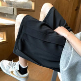 Drawstring Waist Plain Wide Leg Sweat Shorts