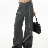Set: Mid Waist Plain Baggy Cargo Pants + Waist Chain