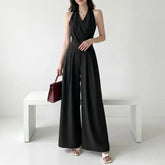 Halter Plain Wide Leg Wrap Jumpsuit