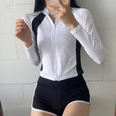 Set: Long-Sleeve Two Tone Zip-Up Rash Guard + Swim Shorts