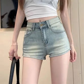 Mid Rise Washed Denim Shorts