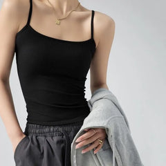 Scoop Neck Plain Ribbed Open Back Crop Camisole Top
