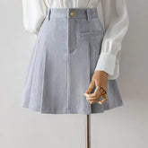 High Waist Plain Pleated Mini A-Line Skirt