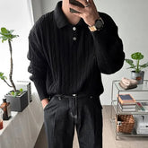 Cable-Knit Plain Polo Sweater