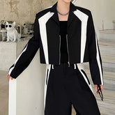 Set: Lapel Collared Two Tone Zip Blazer + Mid Rise Two Tone Straight Leg Dress Pants