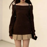 Long Sleeve Off-Shoulder Plain Loose-Fit Sweater