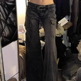 Low Waist Washed Bell Bottom Cargo Jeans