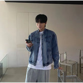 Mockneck Denim Biker Jacket
