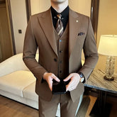 Set: Button-Up Plain Blazer + V-Neck Vest + Dress Pants