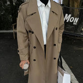 Collared Plain Midi Double Breasted Trench Coat