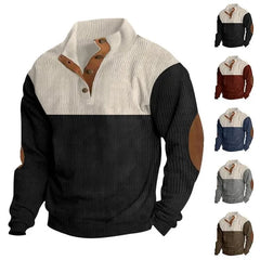 Long-Sleeve Polo-Neck Two-Tone Corduroy Sweatshirt