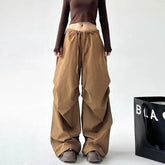 Drawstring Waist Plain Ruched Baggy Cargo Pants