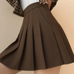 High Waist Plain Mini Pleated Skirt (Various Designs)
