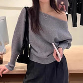 Off Shoulder Plain Sweater