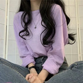 Long-Sleeve Round Neck Plain Tee