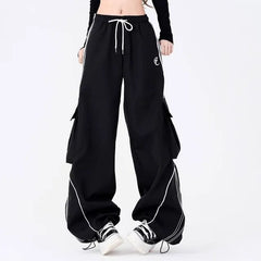 Low Waist Pocket Striped Loose-Fit Wide-Leg Sweatpants