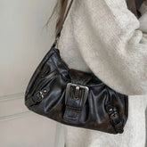 Buckled Faux Leather Shoulder Bag