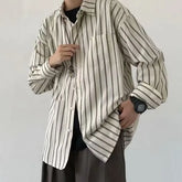 Long-Sleeve Drop-Shoulder Striped Pocket Detail Shirt