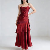 Spaghetti Strap V-Neck Plain Ruffle Panel Ruched Mermaid Evening Gown