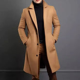 Lapel Collar Plain Button-Up Long Coat