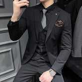 Notch Lapel Plain Single-Breasted Blazer / Vest / Mid Rise Tapered Dress Pants / Set