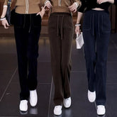Drawstring Waist Plain Straight Leg Pants