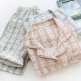 Couple Matching Pajama Set: Long-Sleeve Plaid Top + Pants