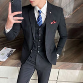 Set: Notch Lapel Single-Breasted Plain Blazer + Mid Rise Cropped Straight Leg Dress Pants + V-Neck Vest
