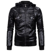 Hooded Fleece-Lined Faux Leather Zip Jacket