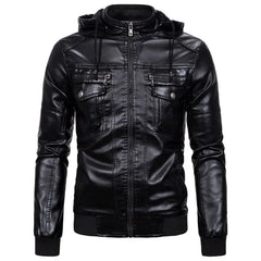 Hooded Fleece-Lined Faux Leather Zip Jacket
