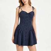 Halter Striped Button Mini A-Line Corset Dress