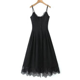 Spaghetti Strap V-Neck Lace Midi A-Line Dress