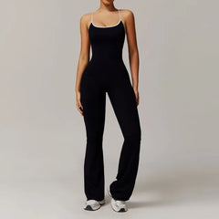 Spaghetti Strap Contrast Trim Open Back Bootcut Sports Jumpsuit