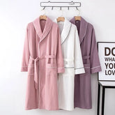 Couple Matching Plain Contrast Trim Tie Waist Pajama Robe (Various Designs)