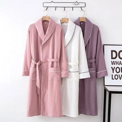 Couple Matching Plain Contrast Trim Tie Waist Pajama Robe (Various Designs)